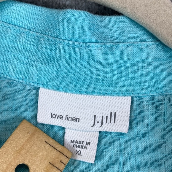 J. Jill love linen button up blouse XL turquoise teal beach travel casual resort - Picture 2 of 10